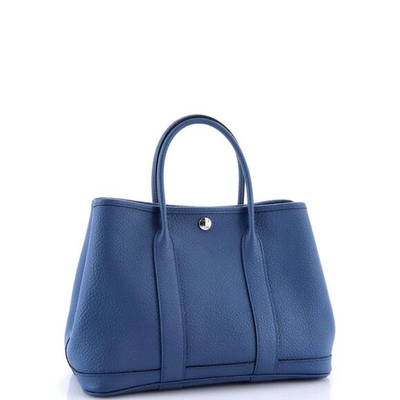 Hermes Garden Party Tote Leather 30 Blue - Picture 3 of 9